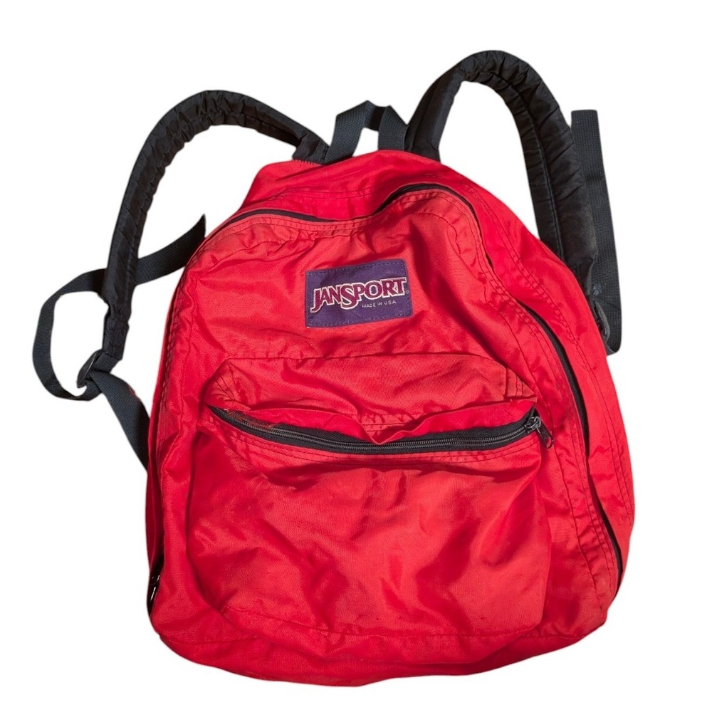 Vintage Jansport Red Backpack Made in USA Nylon Bookbag Distressed Purple Label